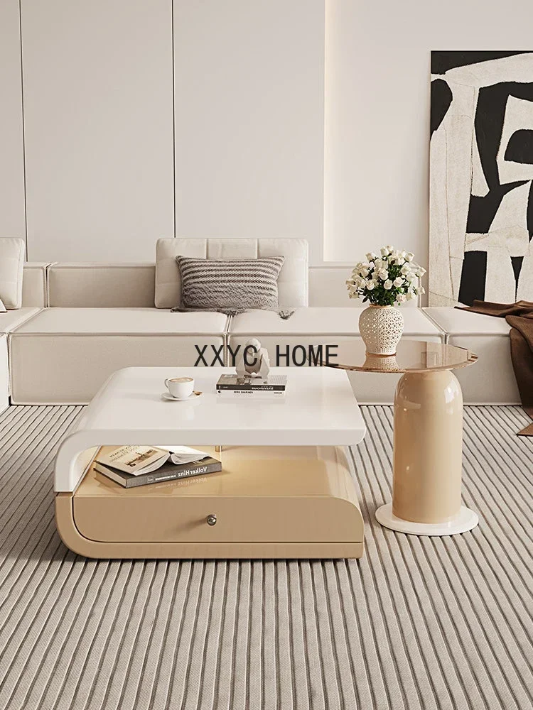 

Cream Style Paint Square Coffee Table Modern Small Apartment Home Living Room Creative Coffee Table Combination