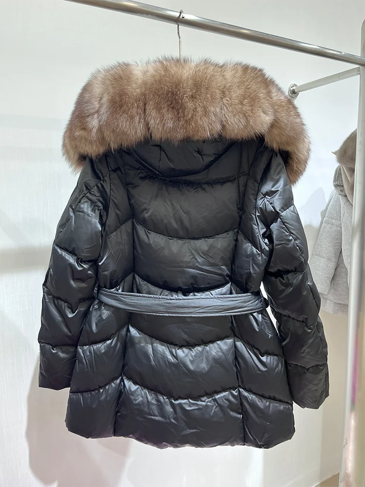 2025 moda inverno feminino 90% ganso para baixo jaqueta natural gola de pele de raposa real com capuz grosso quente luxo pele puffer parka casaco