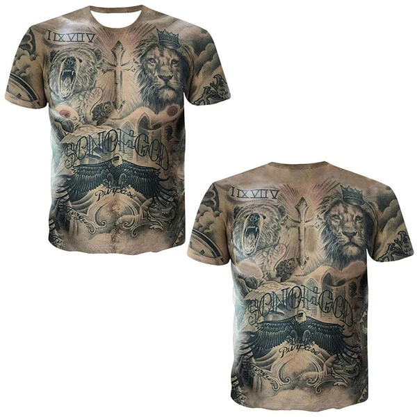 Funny Muscle T-shirt Tattoo 3D Print T-shirt For Men Funny Holiday Short Sleeve Digital Print Tshirts Casual Y2k Men Clothing image 2