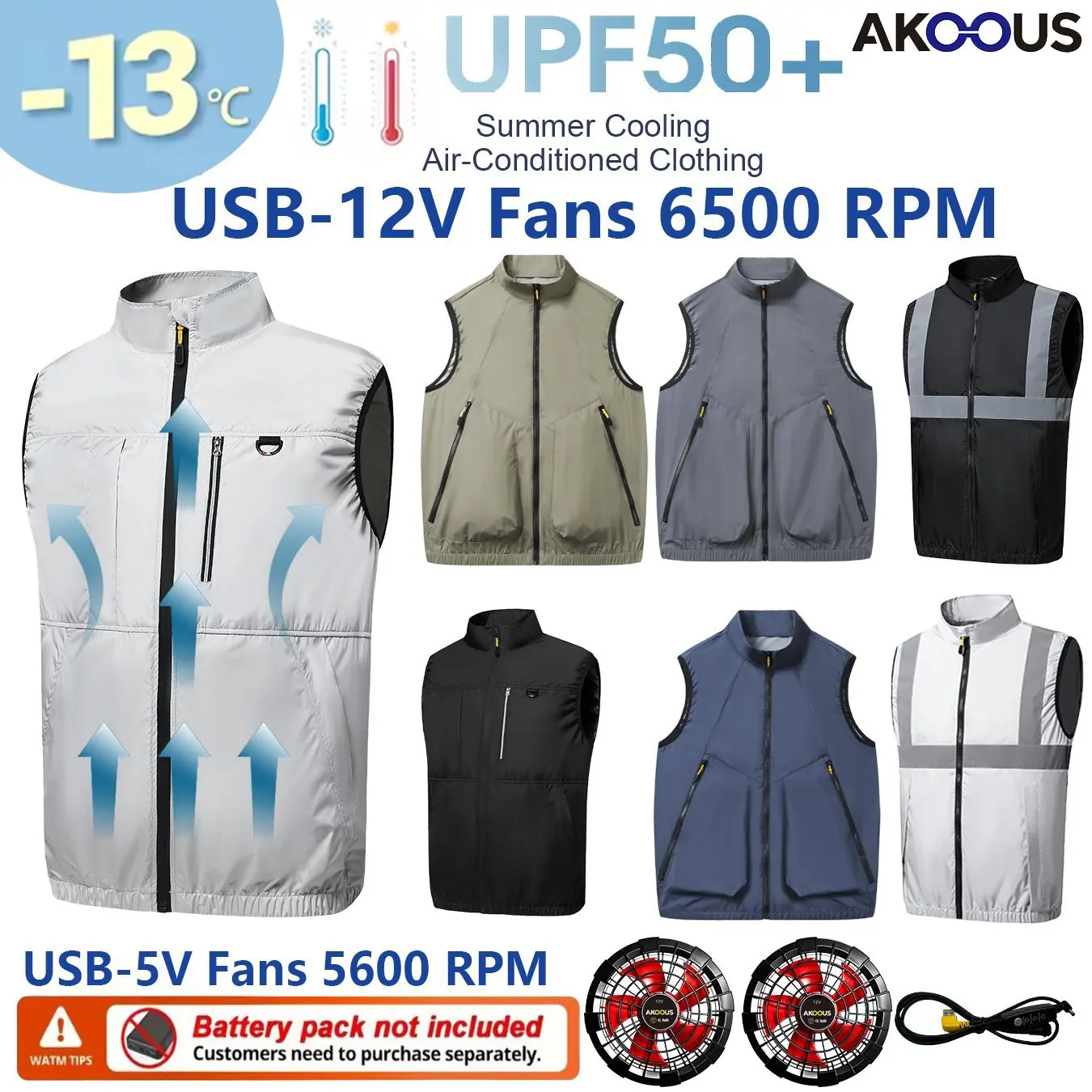 

12V/5V USB Unisex Air Conditioned Cooling Vest, Built-in Fan Waistcoat, Suitable for Outdoor Camping, Fishing, Hiking, Work