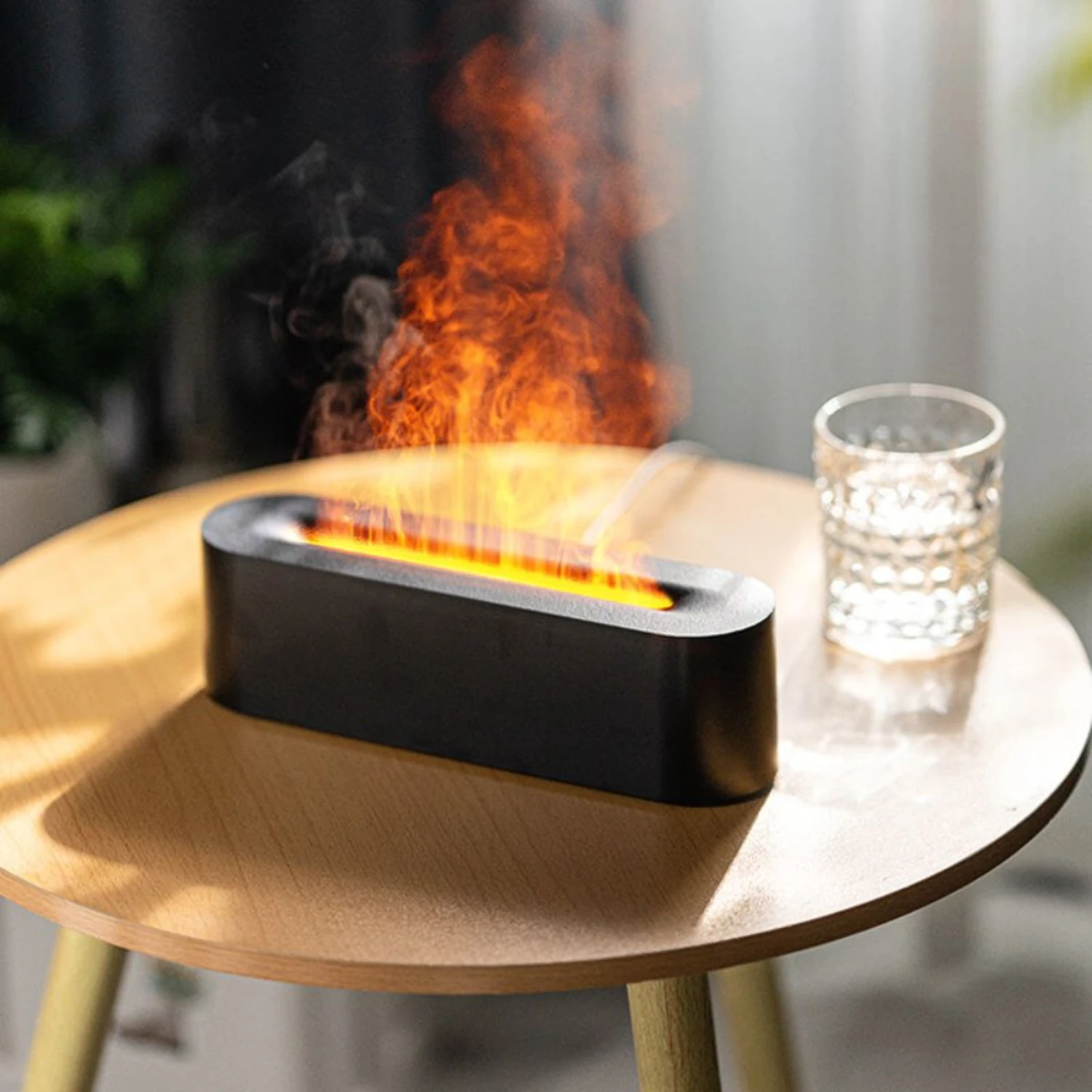 

Newest RGB Flame Aroma Diffuser Humidifier with 7-Color Simulation Light - USB Desktop Aromatherapy Purifier for Bedroom