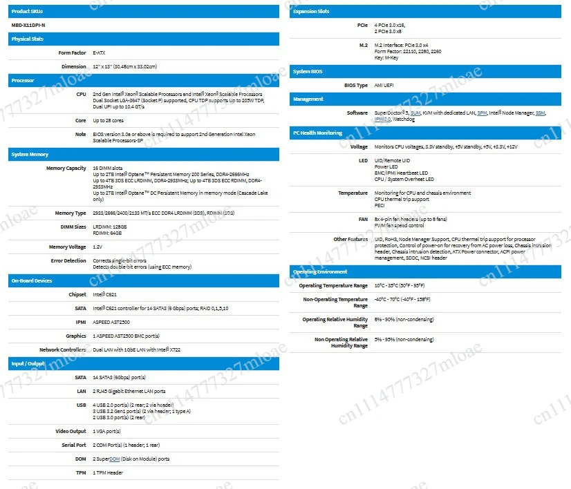 Dual server 3647 main board NT 10 Gigabit network interface card 8259/8175 X11DPI-N X11DPI-NT