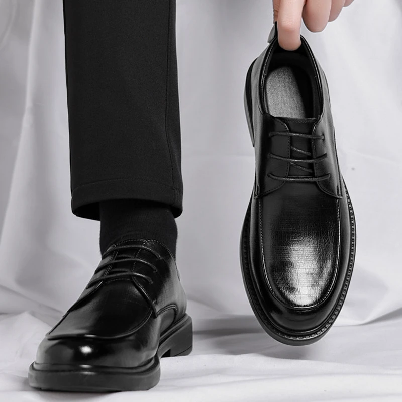 

Leather Shoes Men's Autumn Business Formal British Style Low-Cut Soft Sole Casual Wedding Groom's Wedding Shoes Fashion Simple