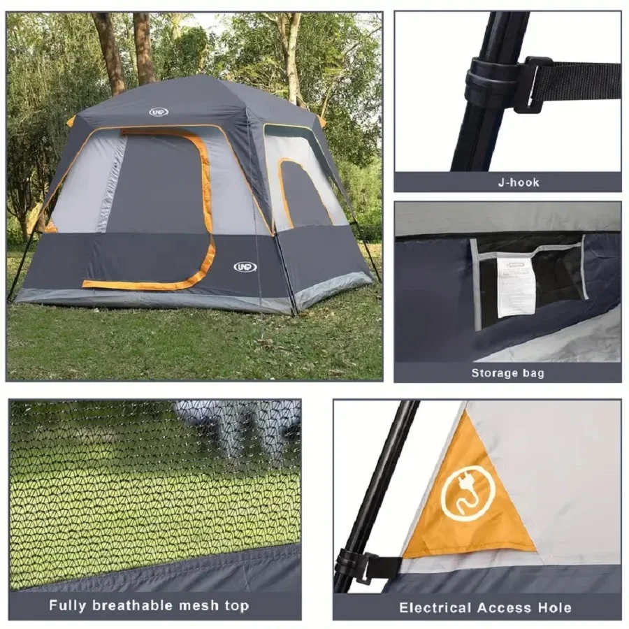 UNP 4-Personen-Zelt, tragbares Kabinenzelt, Campingzelt, einfache Einrichtung, wasserdicht mit oberem Regenschutz für Camping/Wandern im Freien