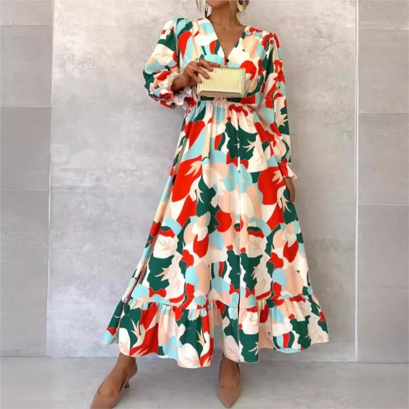 Colorful Spring Floral Garden Printed Women Dress 2024 Casual Half Sleeve A-Line Party Dress Summer O Neck Loose Boho Long Dress