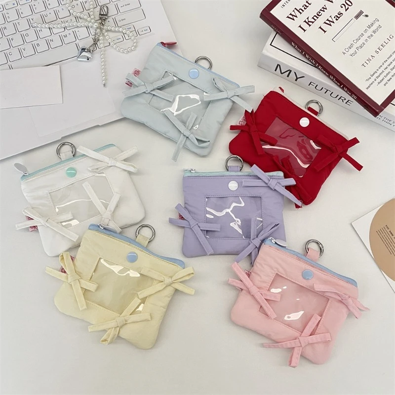 

Кошелек-держатель для карт с бантом-бабочкой, милый студенческий кошелек со значком для девочек, сумка для аксессуаров для фотокарточек и пропуска кампуса в стиле поп-звезды