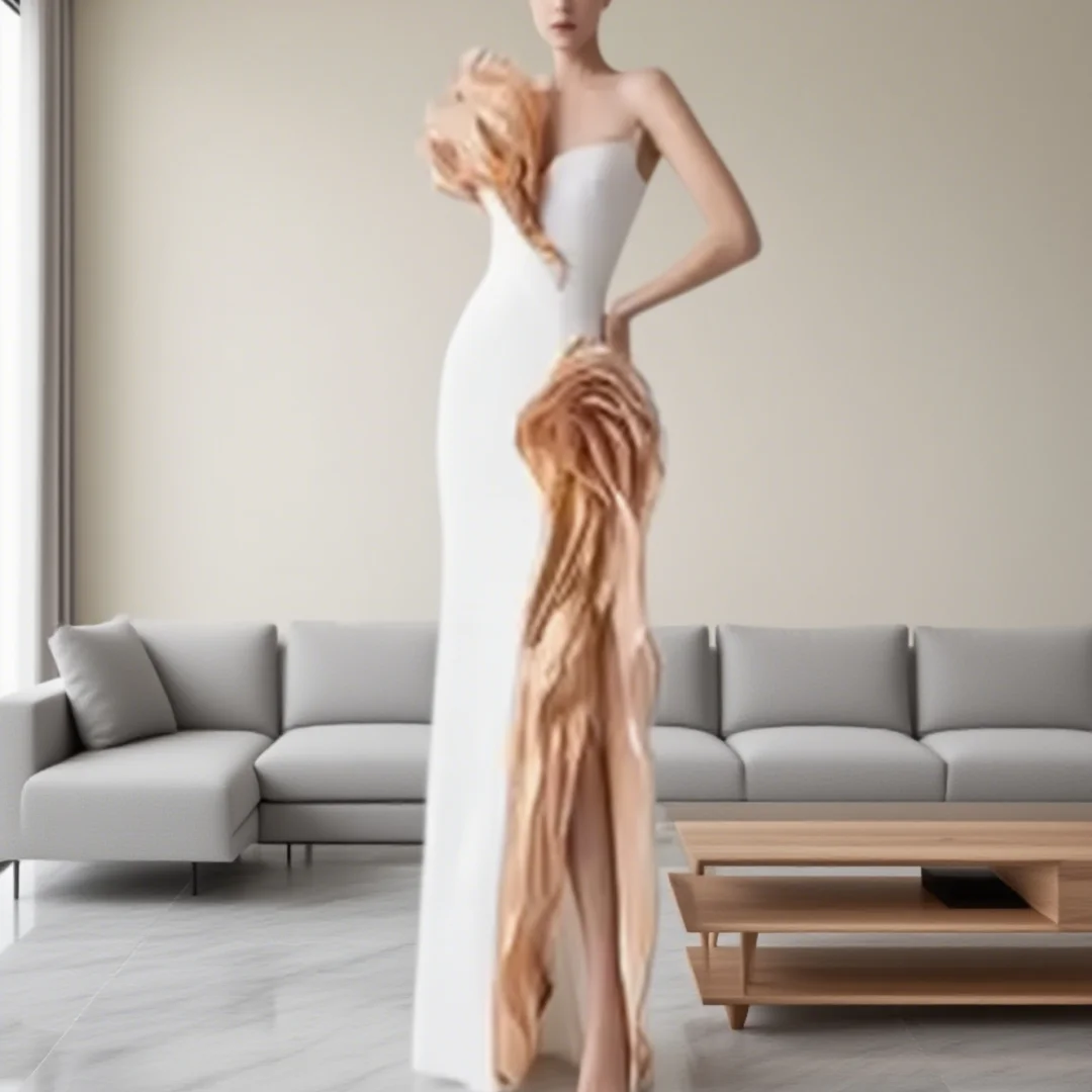 

Customized modern-style flowing chiffon floor-length mermaid-style ball gown for ladies, suitable for formal evening events