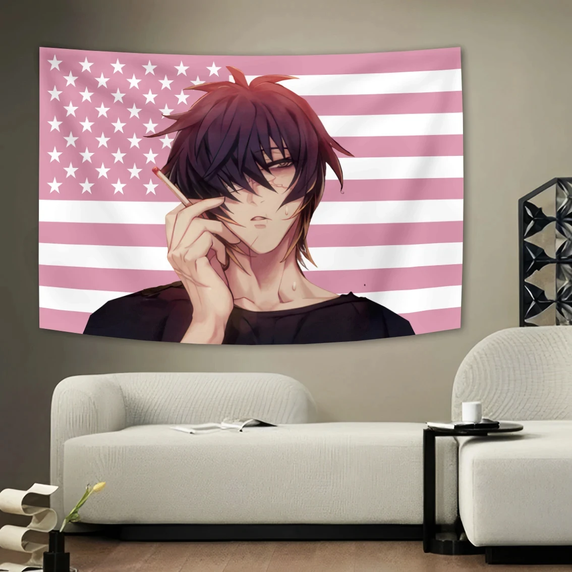 Slow Damage Surrounding Anime Games Tapestry Wall Decor Living Room Sofa Background Cloth Pink Flags Home Decor