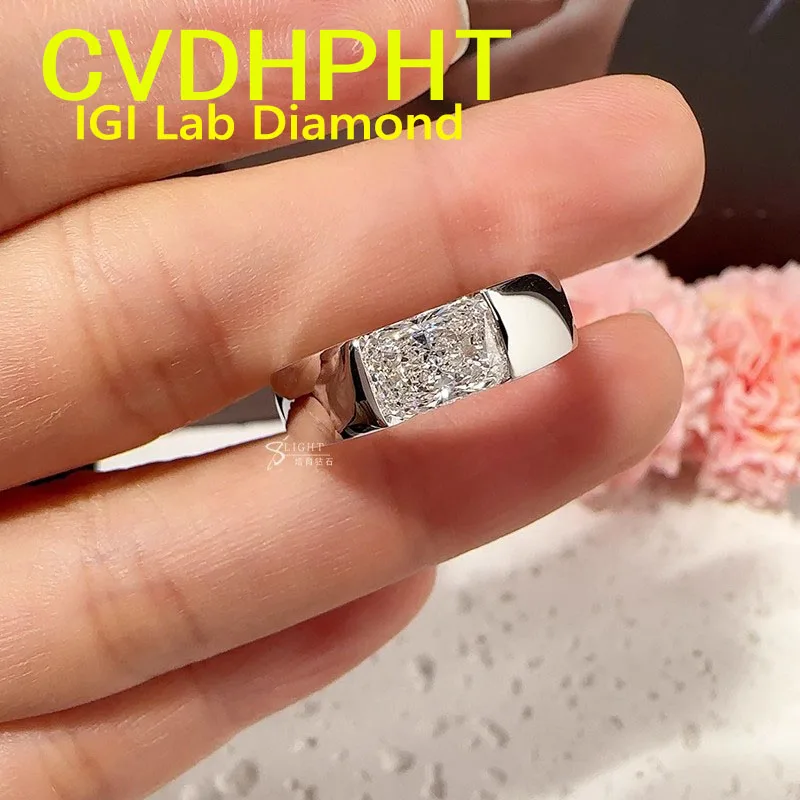 1 2 3 Ct Solid 14K White Gold Man Ring IGI Lab Growing Diamond Ring Radiant D VS1 Diamond wedding ring Engagement Ring