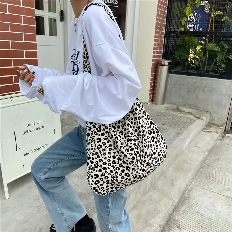 Korean Chic Big Casual Tote Bag Leopard Shoulder Bag Ladies Canvas Bag New 2023 Shopping Bag Bolsa Mujer