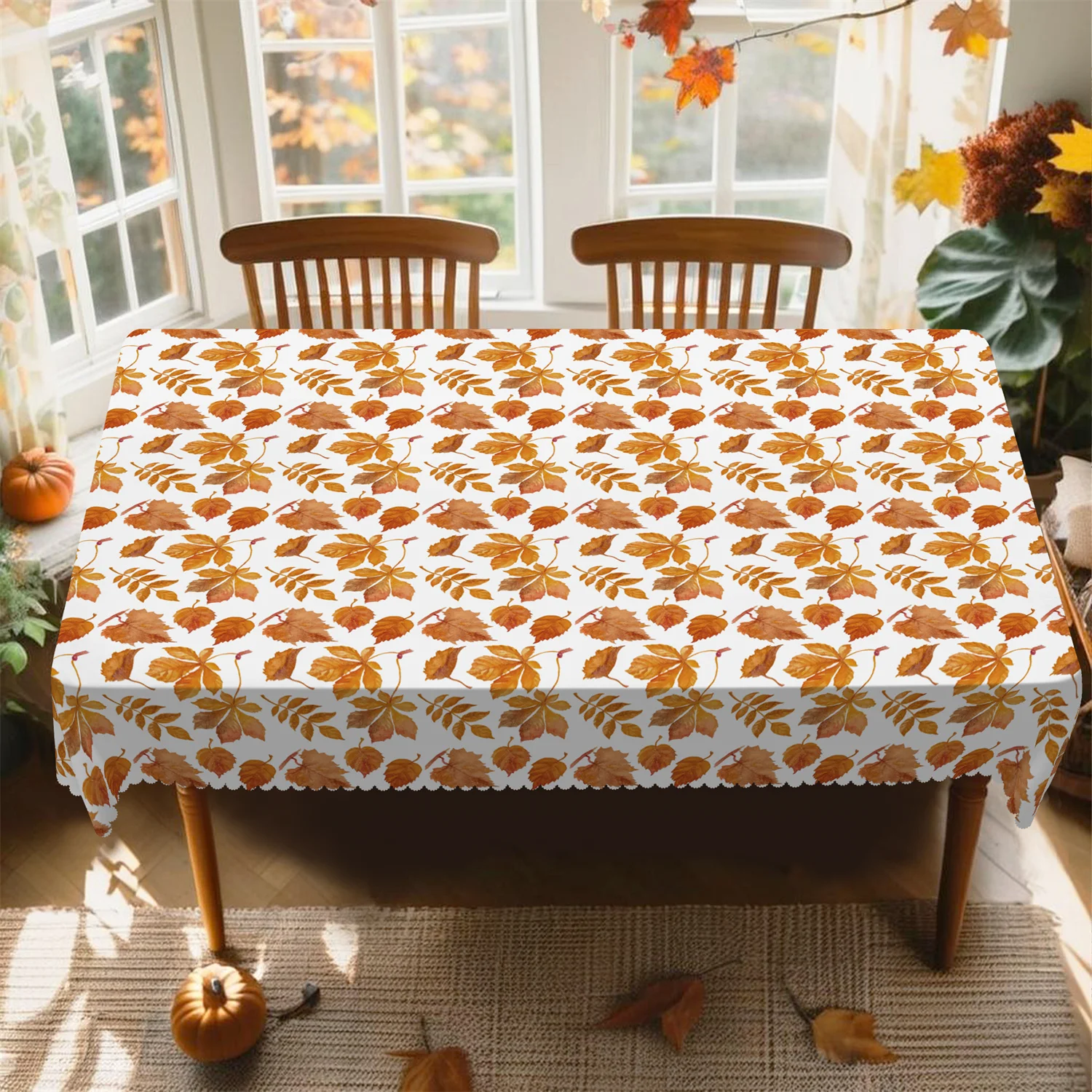 Warm and colorful autumn maple leaf tablecloth - Washable farmhouse-style Thanksgiving party decorationxzj