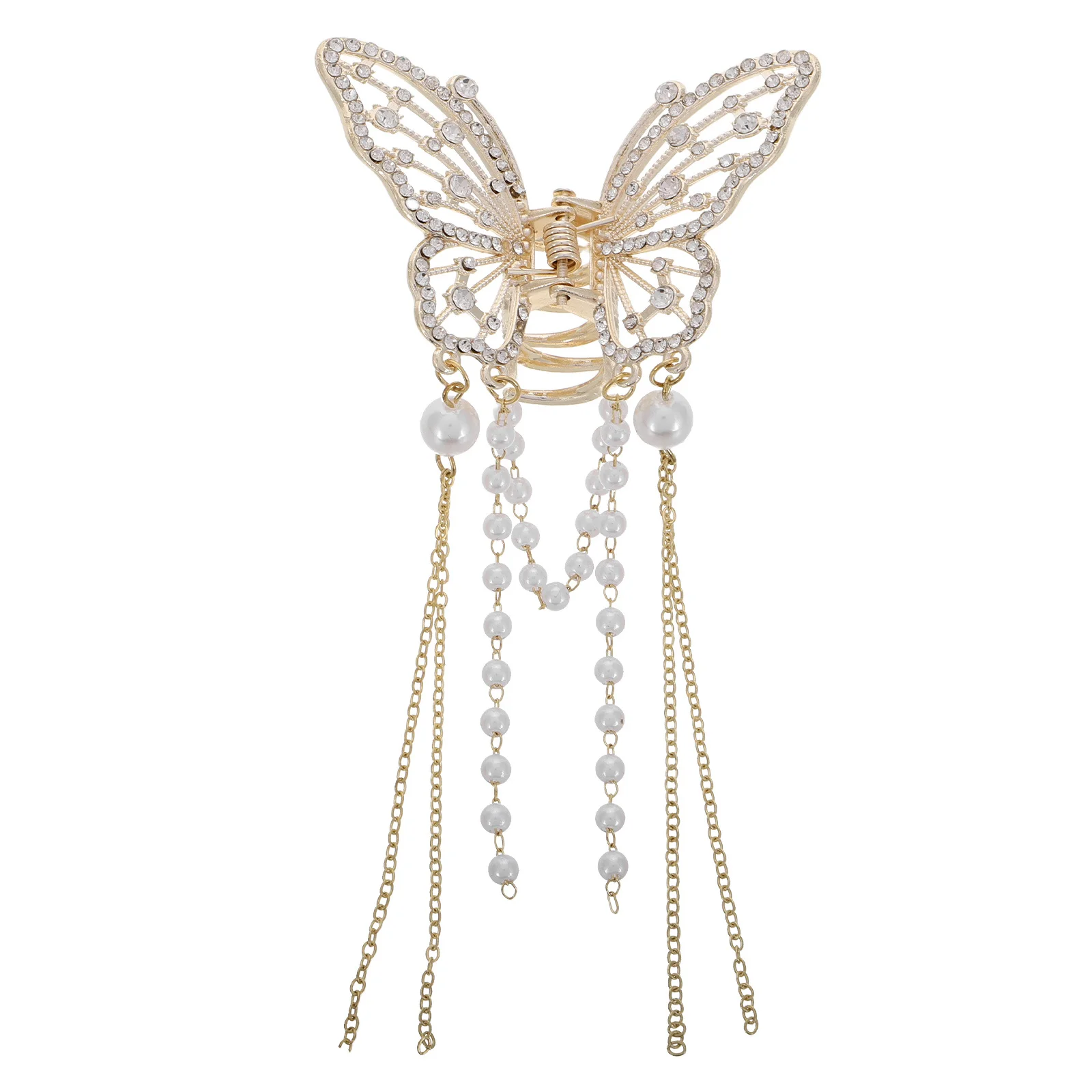 

Butterfly Hair Clips Metal Claw Clip Rhinestone Pearl Tassel Vintage Chinese Costume Back Hair Accessories for Women