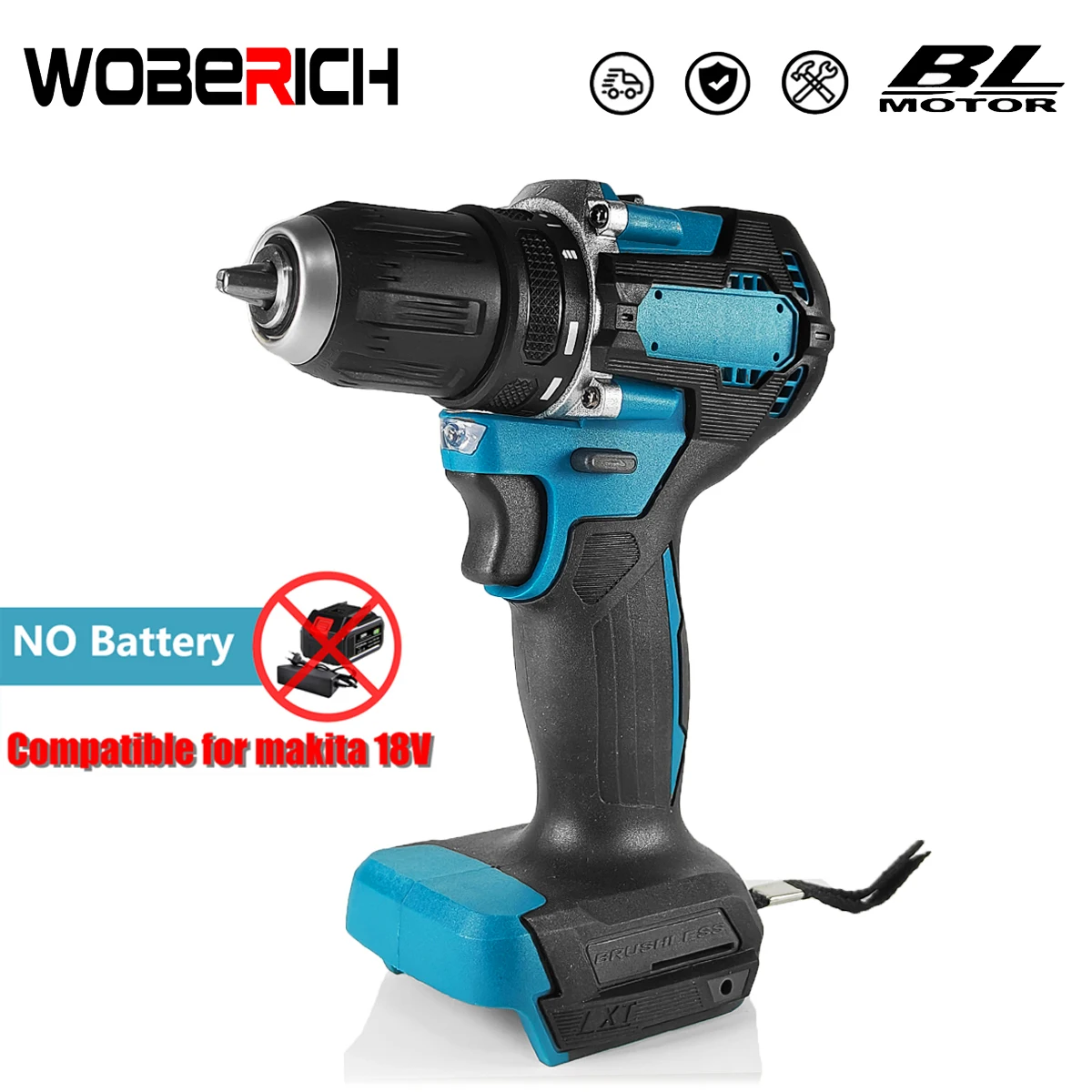 

WOBERICH Brushless 18V 13MM Brushless Electric Impact Drill Cordless Electric Screwdriver (No battery）For Makita18V Battery