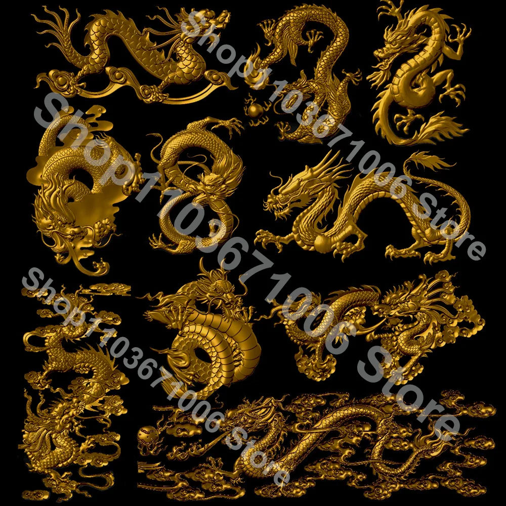 12PCS Chinese Loong 3D Model STL File for CNC Router Laser & 3D Printer Dragon Bas Relief