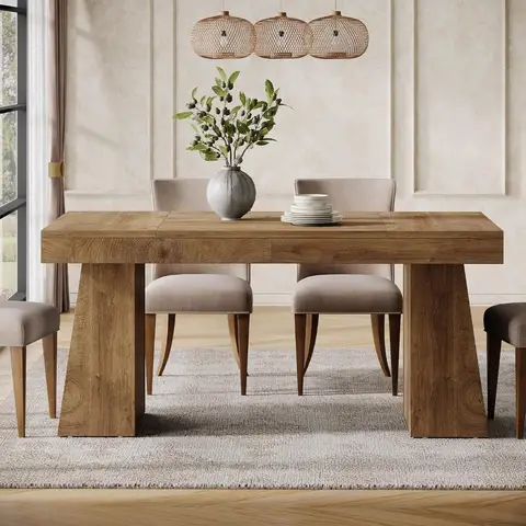 55-Inch Dining Table for 4-6, Rectangular Dining Room Table with Sturdy Legs, Wood Kitchen Dinner Table, Mid-Century