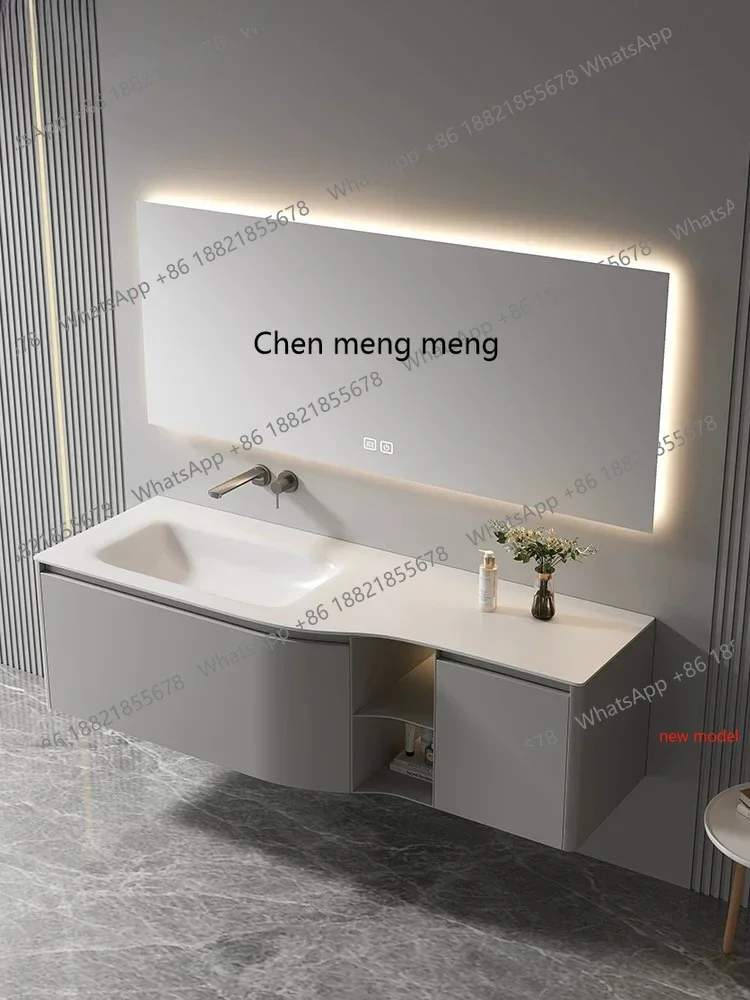 N138Light luxury, Corian integrated basin bathroom cabinet combination arc bathroom, washstand bathroom customization