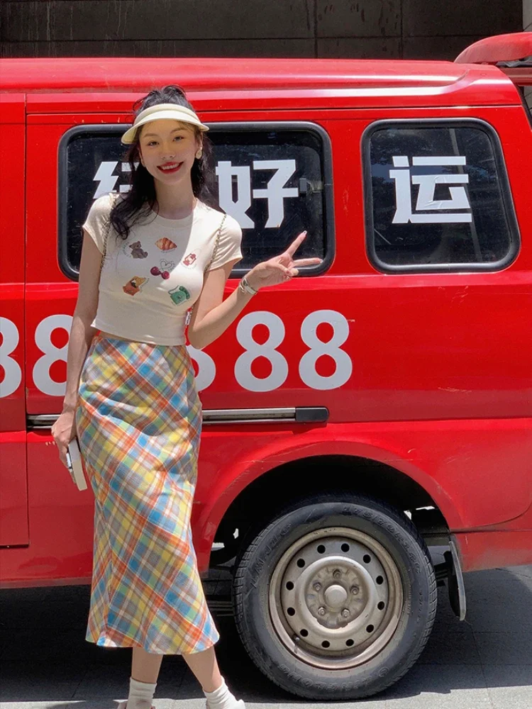 

Plaid High Waist Midi Tight Women's Skirt Wrap Premium Clothing Sales Modest New in Chic and Elegant 2025 Trend V Female Skirts