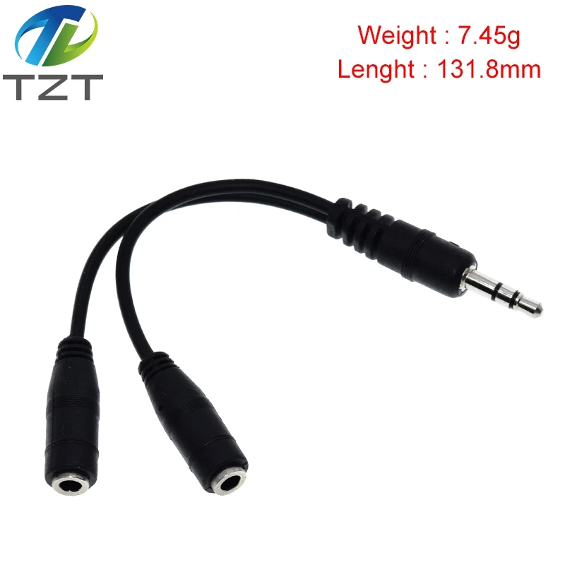 TZT  black 3.5mm 1 in 2 couples audio line Earbud Headset Headphone Earphone Splitter For pad Phone Android Mobile MP3 MP4