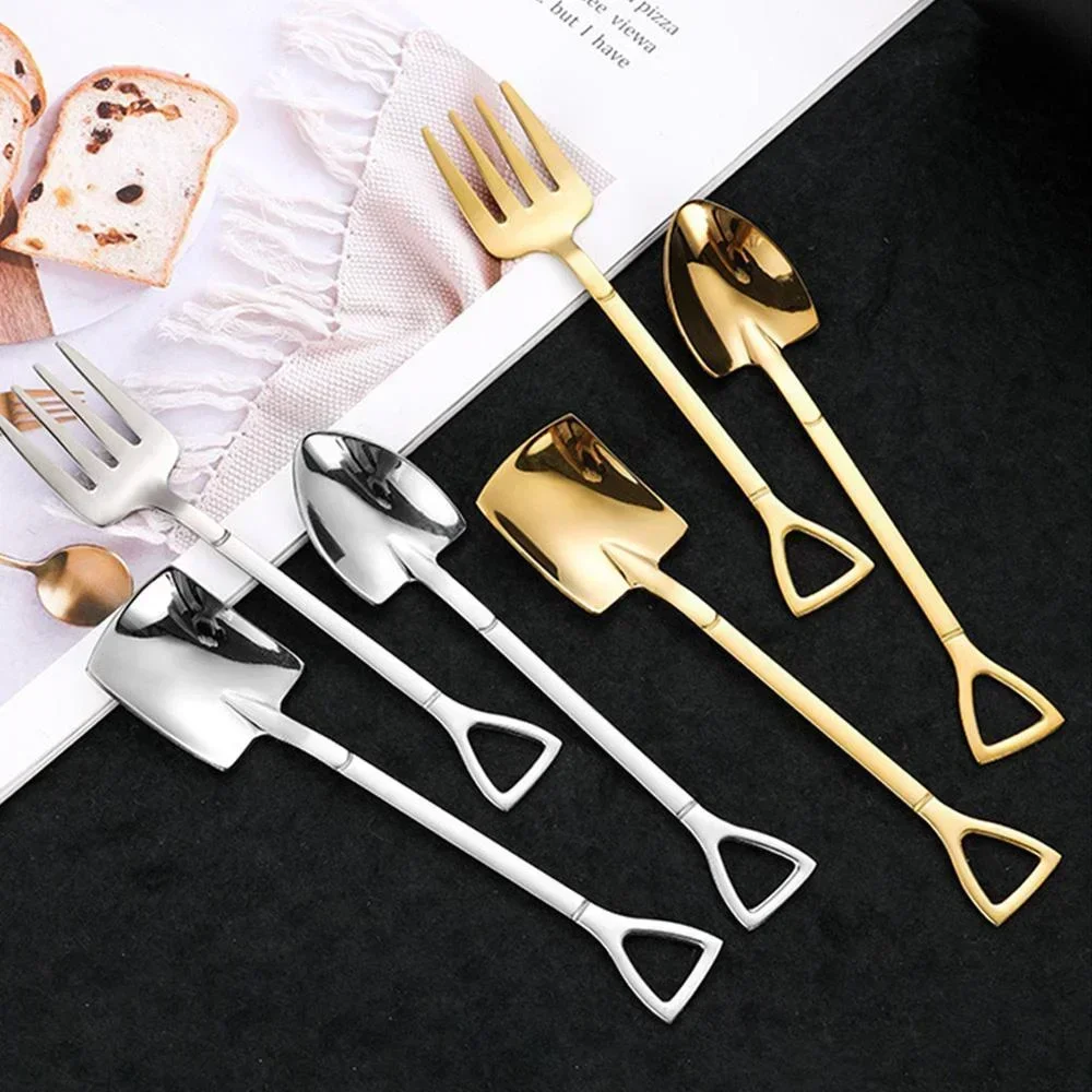 Vintage 304 stainless steel coffee scoop ice cream scoop fruit fork creative long handle stirring tea spoon fashion tableware