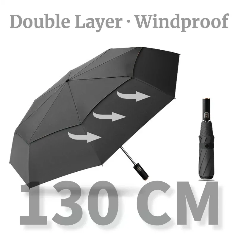 Windproof Strong Automatic Folding Golf Umbrella for Men, Large 130CM, Double Layer,Waterproof Sunshade Big Umbrellas for Travel