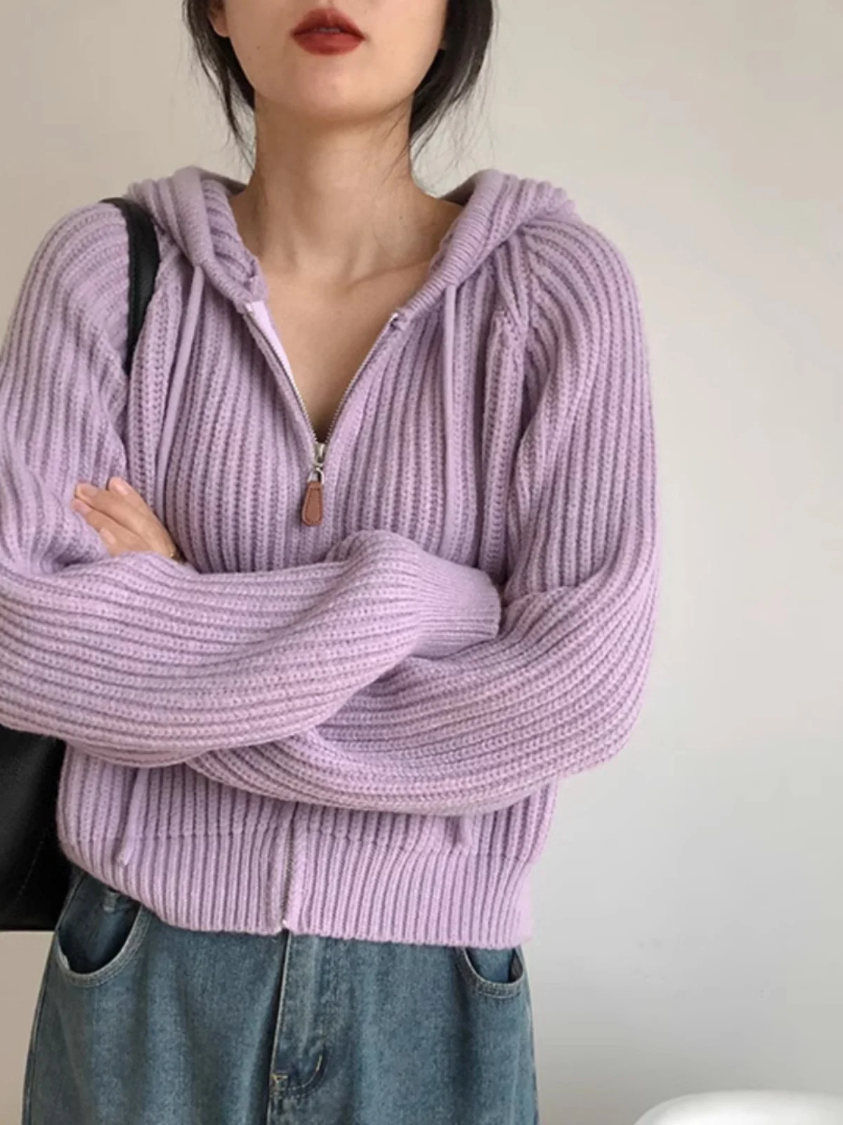 

Laid-ba Knitted Hat Sweater ort Sle Korean College Sle Outerwear Top for Small Figures Spring Autumn Season Long Sve