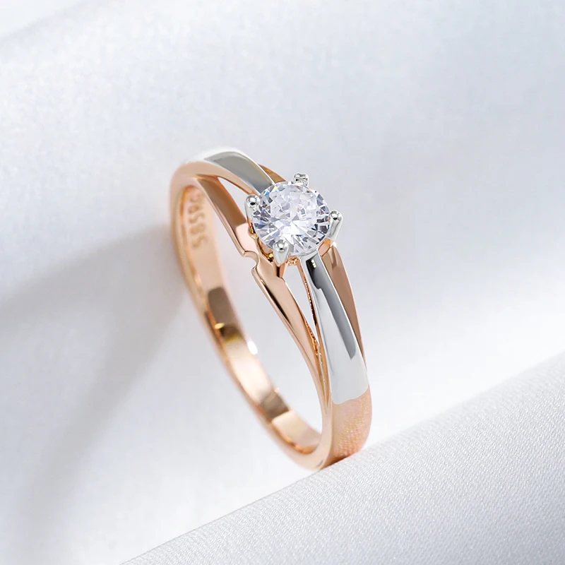 Kinel Hot Bride Wedding Rings Luxury 585 Rose Gold Silver Color Mix Natural Zircon Setting Slim Design Daily Jewelry For Women