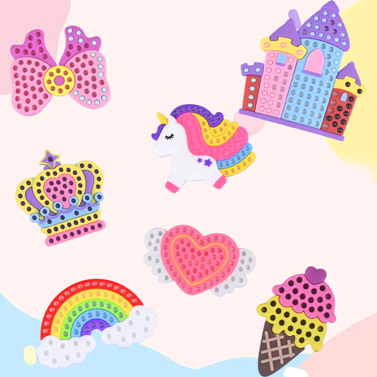 Handmade Set Beads Pen DIY Girls Toys, Creative Production Sticker Princess Rainbow Bow Girl Gifts Toy for Kids