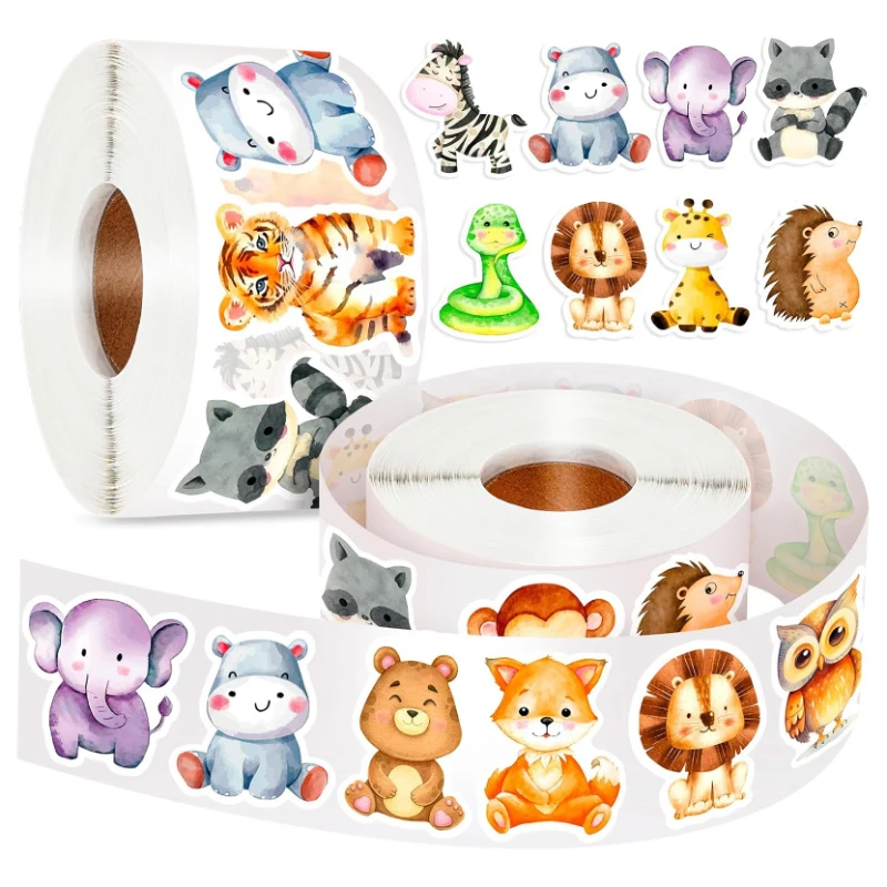 500/1000 Pcs Animal Stickers for Kids Children Cute Cartoon Zoon Stickers Roll for Teacher Reward School Supplies Incentives