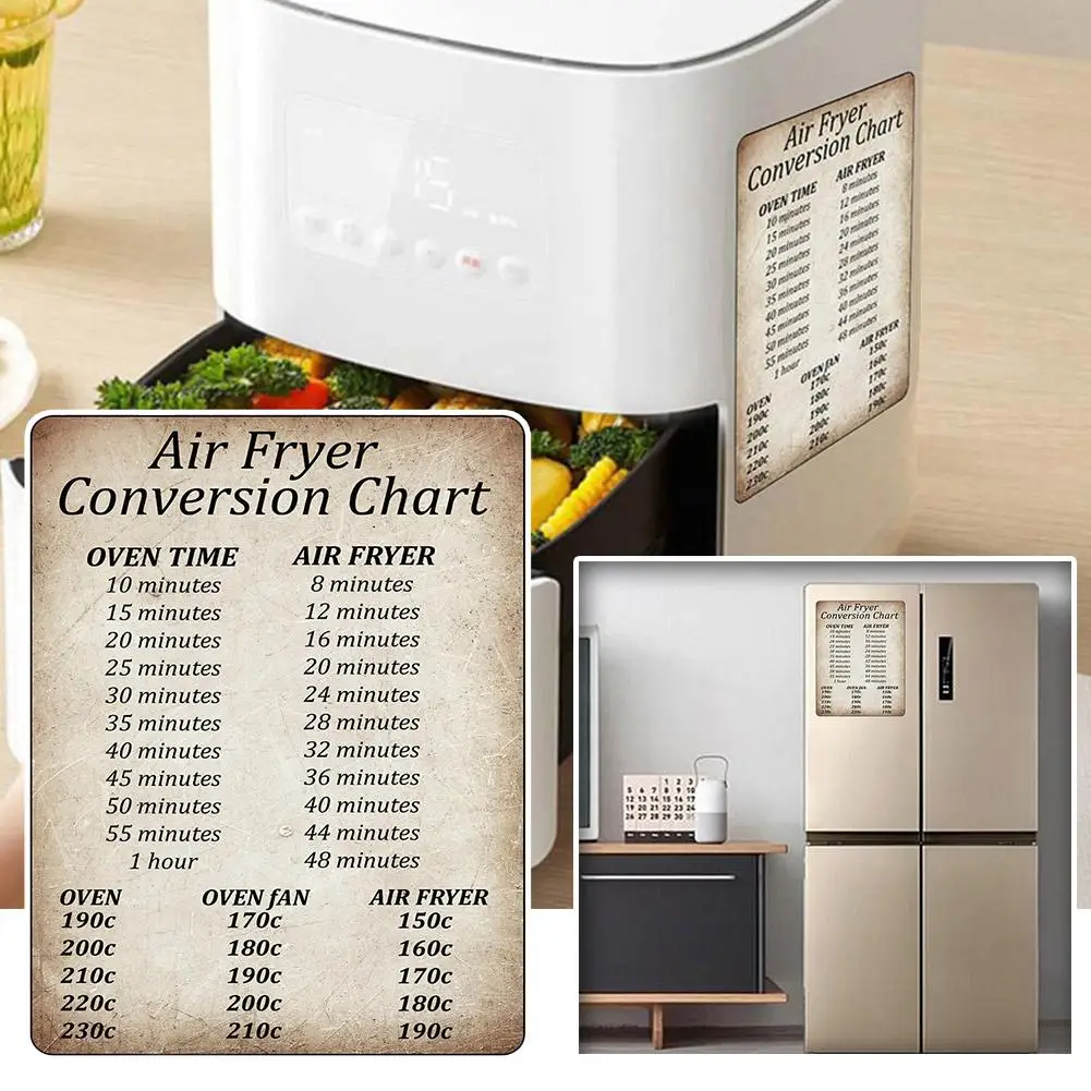 Rustic Air Fryer Conversion Chart Cooking Time Temp A5 PVC Sign Fryer Air Cheat Sheet Magnetic Oven Cooking Kitchen Time Ch N9S1