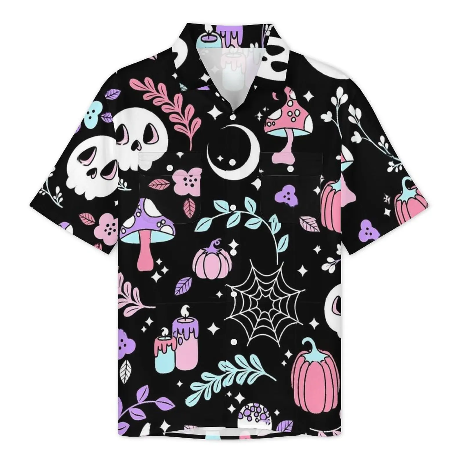 Happy Haunts Beach Shirt Halloween Ghost Hawaii Casual Shirts Mens Cool Blouses Short-Sleeve Y2K Street Graphic Clothing