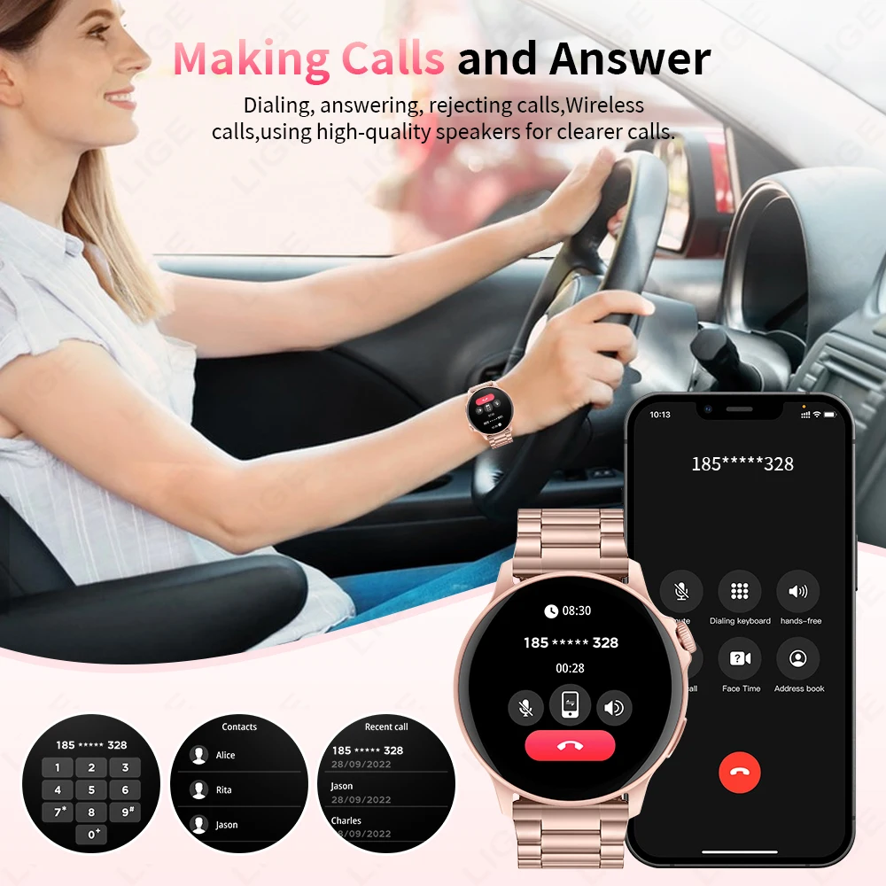 LIGE Smartwatch For Men Women Full Touch Screen Gifts Bluetooth Call Sports Fitness Tracker Health Monitor Ladies Digital Watch