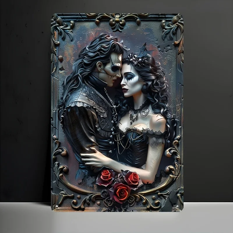 Elegant 2D Aluminium Wall Art: Classic Gothic Vampire Couple, Wall Hanging Decoration, Decorative Wall Poster, Wall, Home Decor
