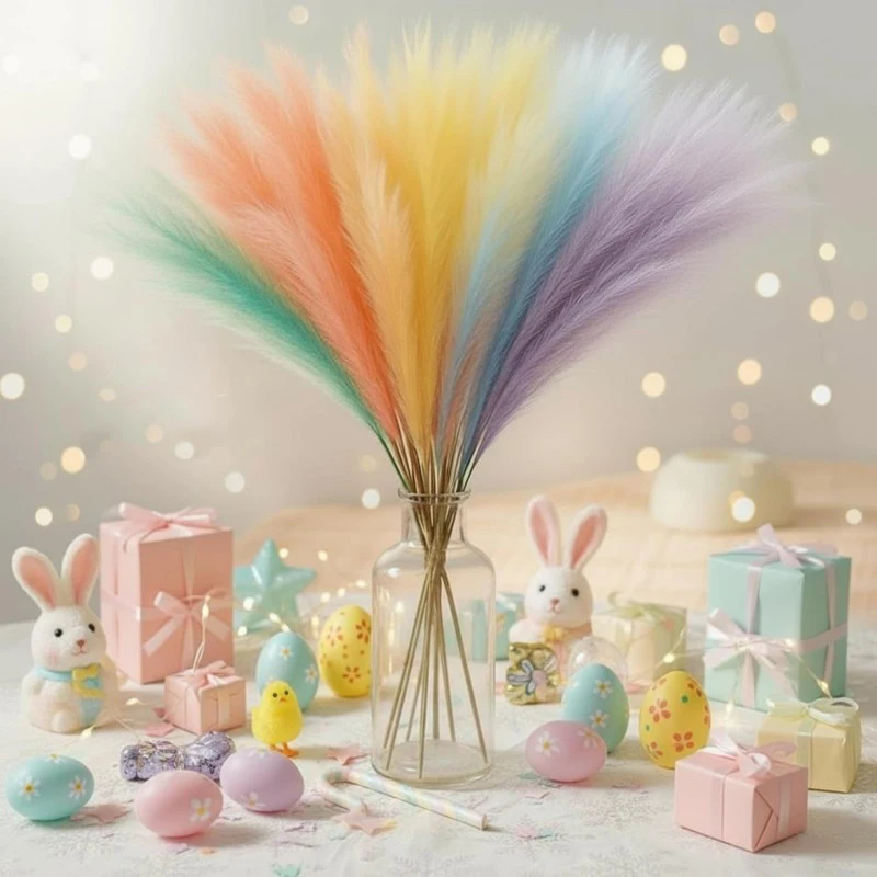 

Rainbow-colored Pampas Grass Artificial Flowers Bouquet Boho Pampas Grass Decoration Central Table Wedding Parties Home Decor