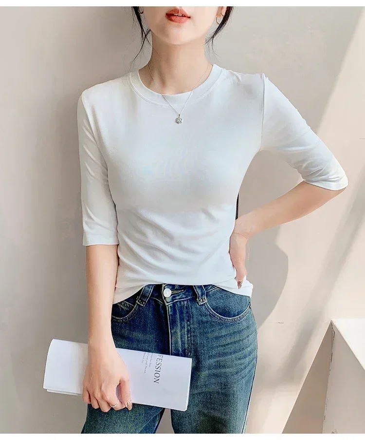 2026 Basic Einfarbiges Kurzarm-T-Shirt mit Rundhalsausschnitt, Eng Anliegend, Sommerliches Casual-Oberteil für Damen, Y2K Vintage Top, Harajuku Streetwear – Detail 6