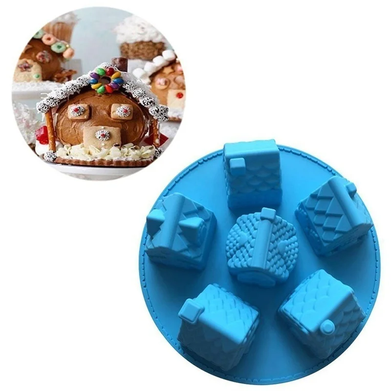 

Creative 6 Cavity House Mold Christmas Chocolate Cookies Candy Lollipop Mold DIY Baking Tools Party Decoration Mold