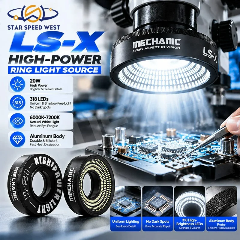 MECHANIC LS-X 20W Microscope Ring Light 318 LED High Power Source for Phone Precision CPU Chip Flying Wire Repair Lighting Tools