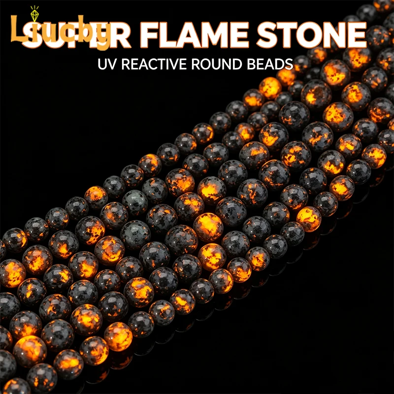 Großhandel Natürliche Super-Flammenstein Runde Lose Perlen UV-Leuchtende Heilkristalle für Schmuck DIY 4mm 6mm 8mm 10mm 12mm 15 Zoll Strang – Detail 4