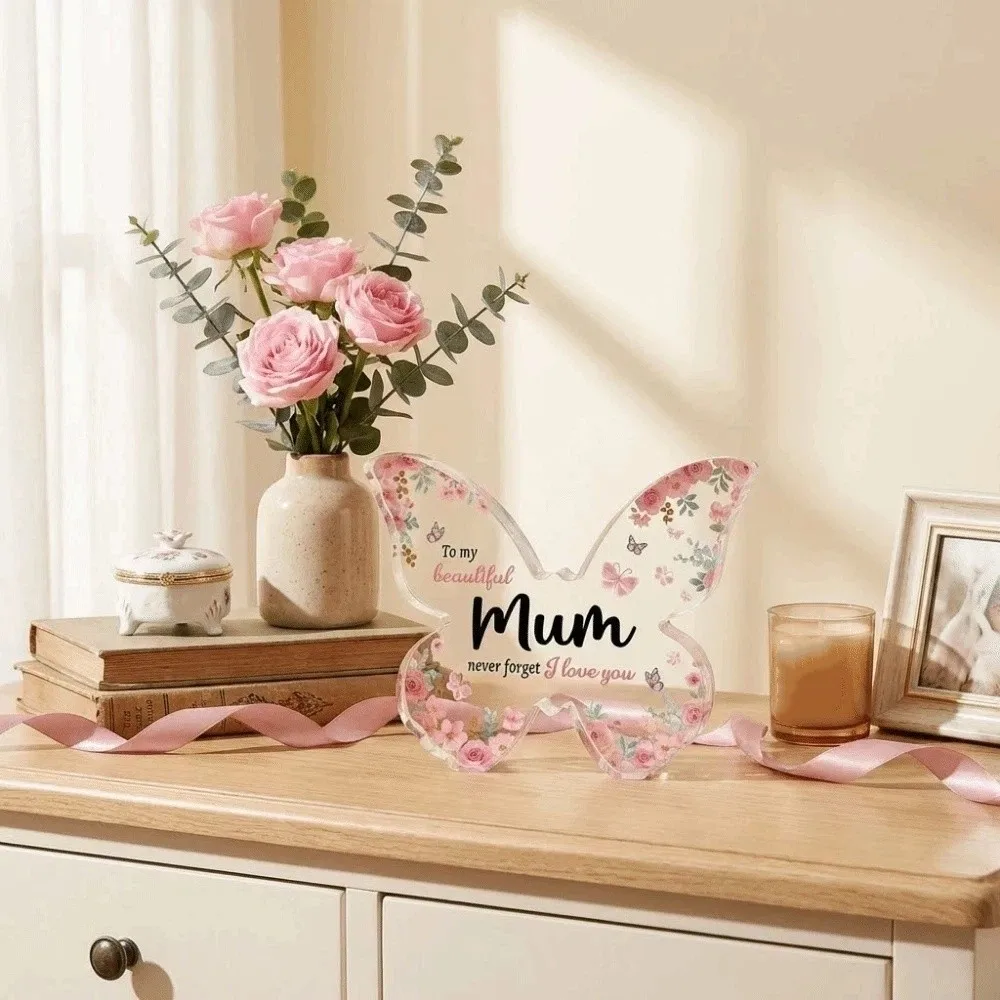 Creative Butterfly-Shaped Acrylic Plaque Acrylic Decorations Clear Butterfly Ornaments Beautiful Mother's Day Blessings Crafts