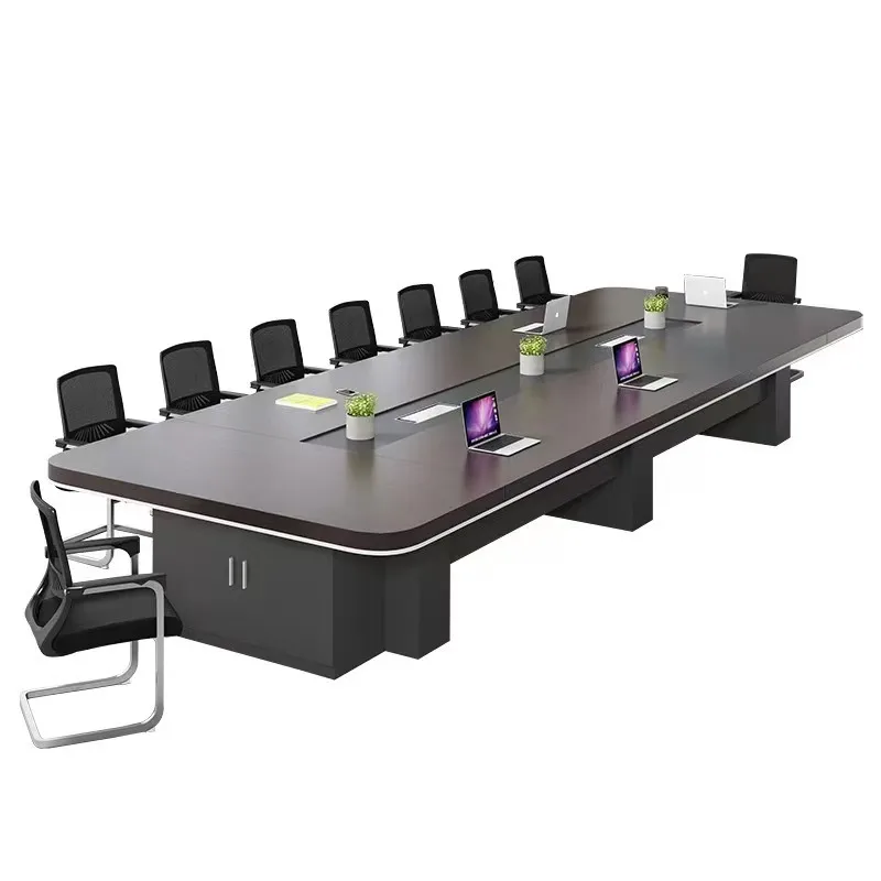 

Modern simple melamine board multi-person conference table negotiation staff training table with wire box