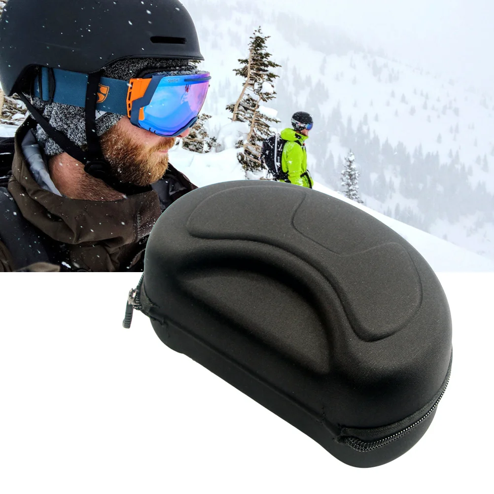 صندوق نظارات التزلج الفاخر، هيكل إيفا متين، تصميم داخلي مبطن بالكامل يناسب معظم النظارات الكبيرة باللون الأسود