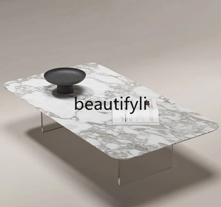 Modern simple acrylic suspended coffee table small apartment marble high-end sense Bulgari coffee table