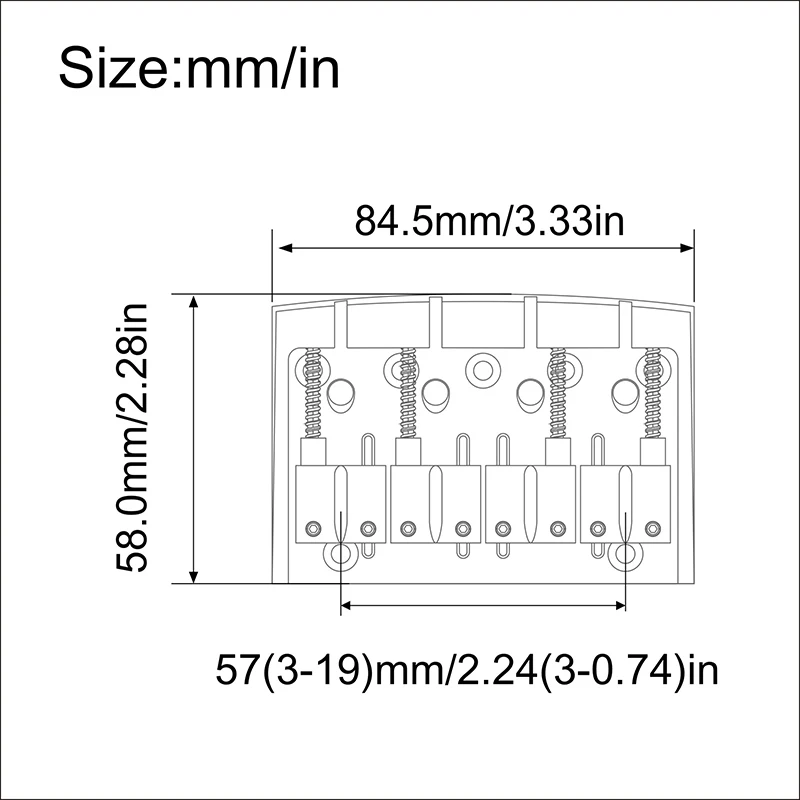 4-String Bass Bridge 84.5x58MM String Body/Bottom Through String Spacing 19MM Bass Fixed Bridge Black/Gold/Chrome