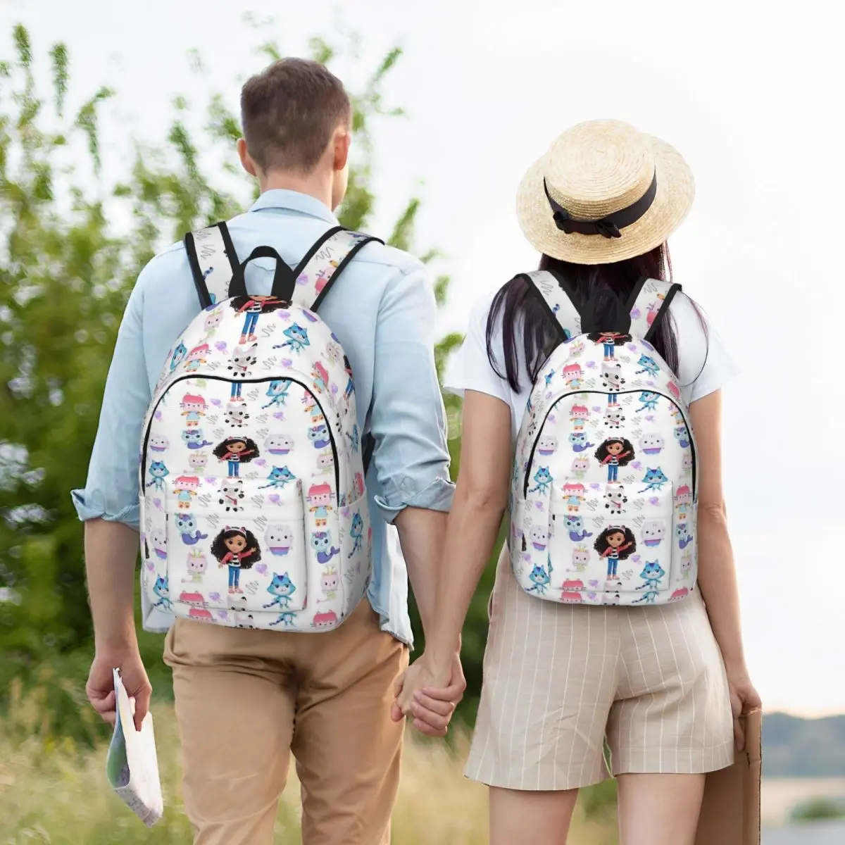 Mochila de moda para casa de muñecas de Gabby, mochila bonita de dibujos animados para estudiantes al aire libre, senderismo, viajes, mochilas de lona para ordenador portátil para hombres y mujeres