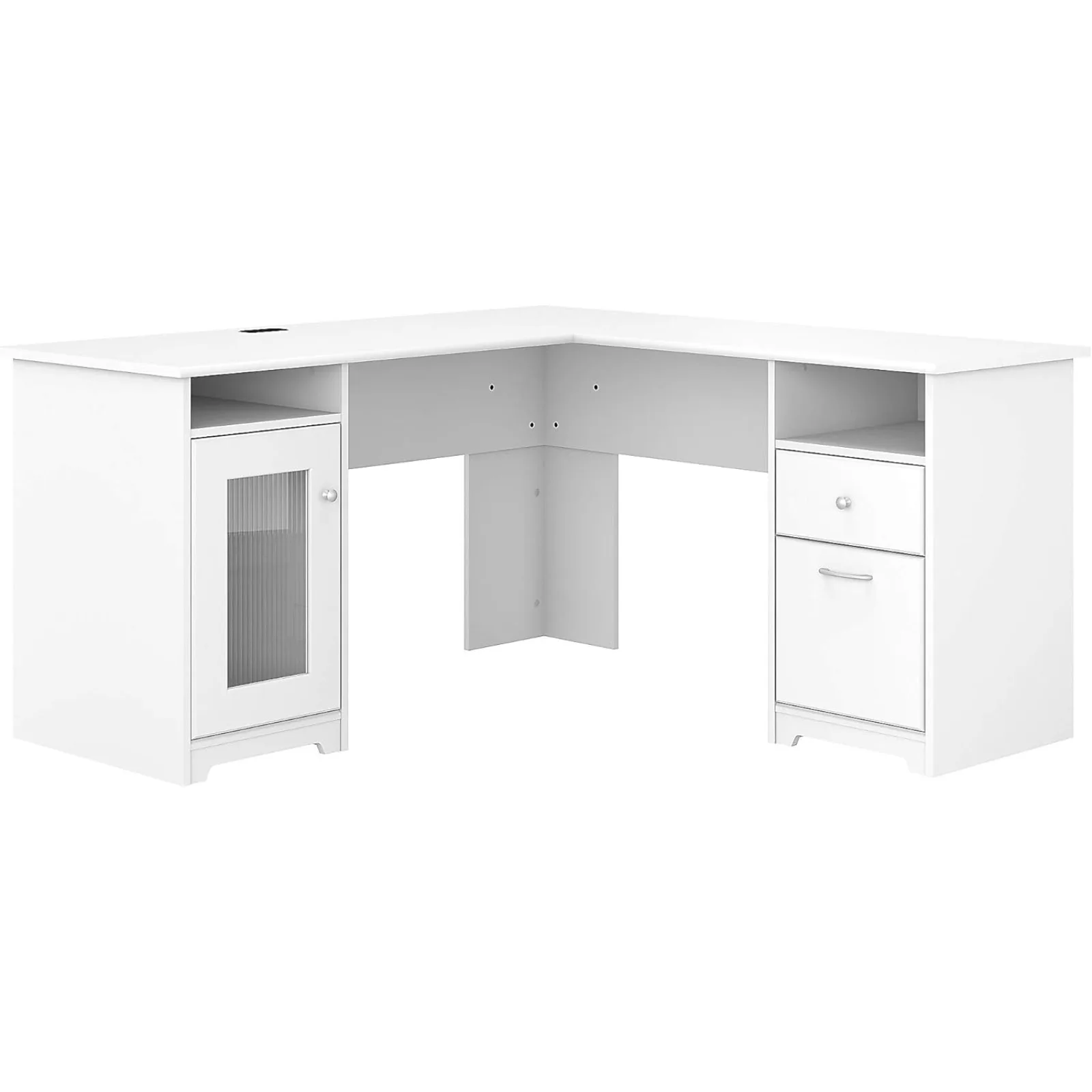 

US Cabot L Shaped Computer Desk in White | Corner Table with Drawers and Storage for Personal Home Office Workspace