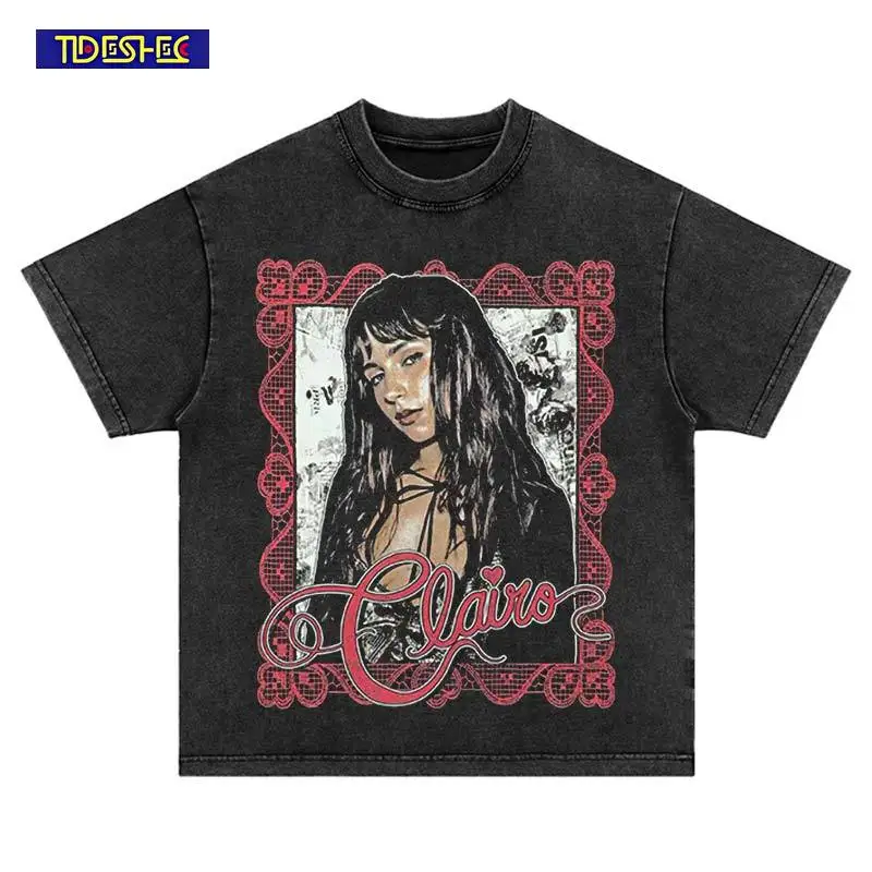 

Summer Hip Hop Streetwear Black Haired Woman Print T-Shirt Vintage Trend Washed Fashion Oversized Harajuku Cotton Tshirt Tops