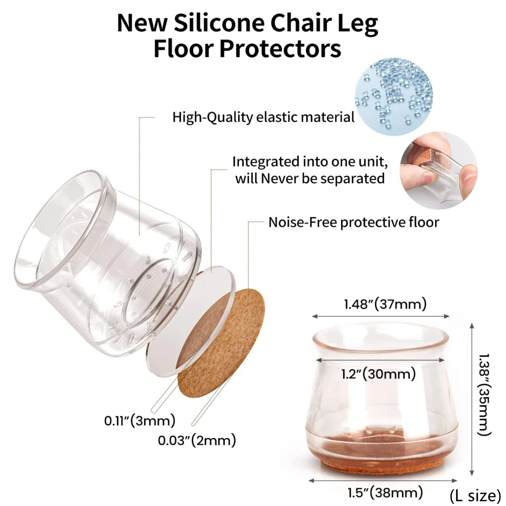 Transparent Silicone Chair Leg Protectors High Elastic Table Leg Covers for Free Moving Prevent Floor Scratches Reduce Noise #40