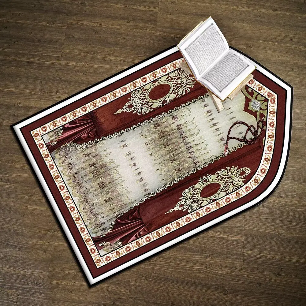 60x110cm Thick Flannel Worship Mat Muslim Prayer Mat Retro Ethnic Style Soft Printed Flower Sea Mat Anti slip and Washable Gifts