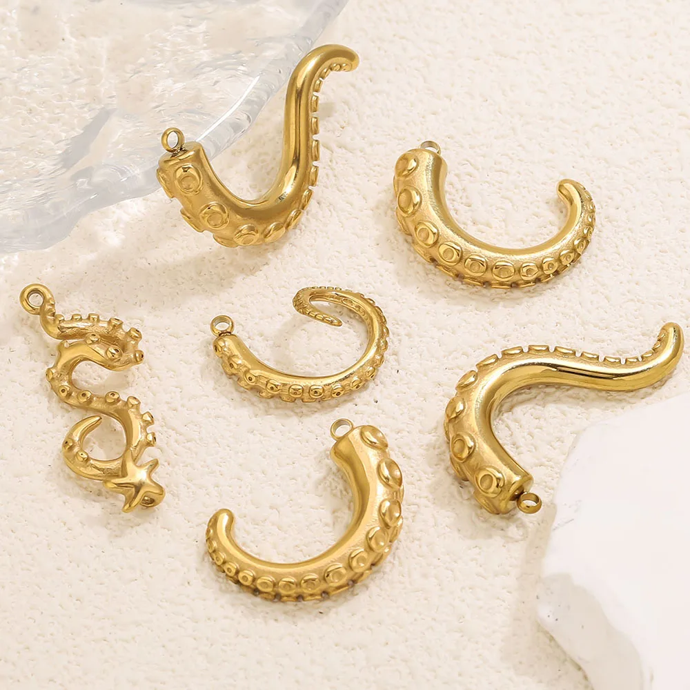 5 Stück vergoldete Edelstahl-Meerestier-Anhänger (Oktopus, Tentakel, Fisch, Seepferdchen) für DIY-Ohrringe und Schmuckherstellung – Detail 6