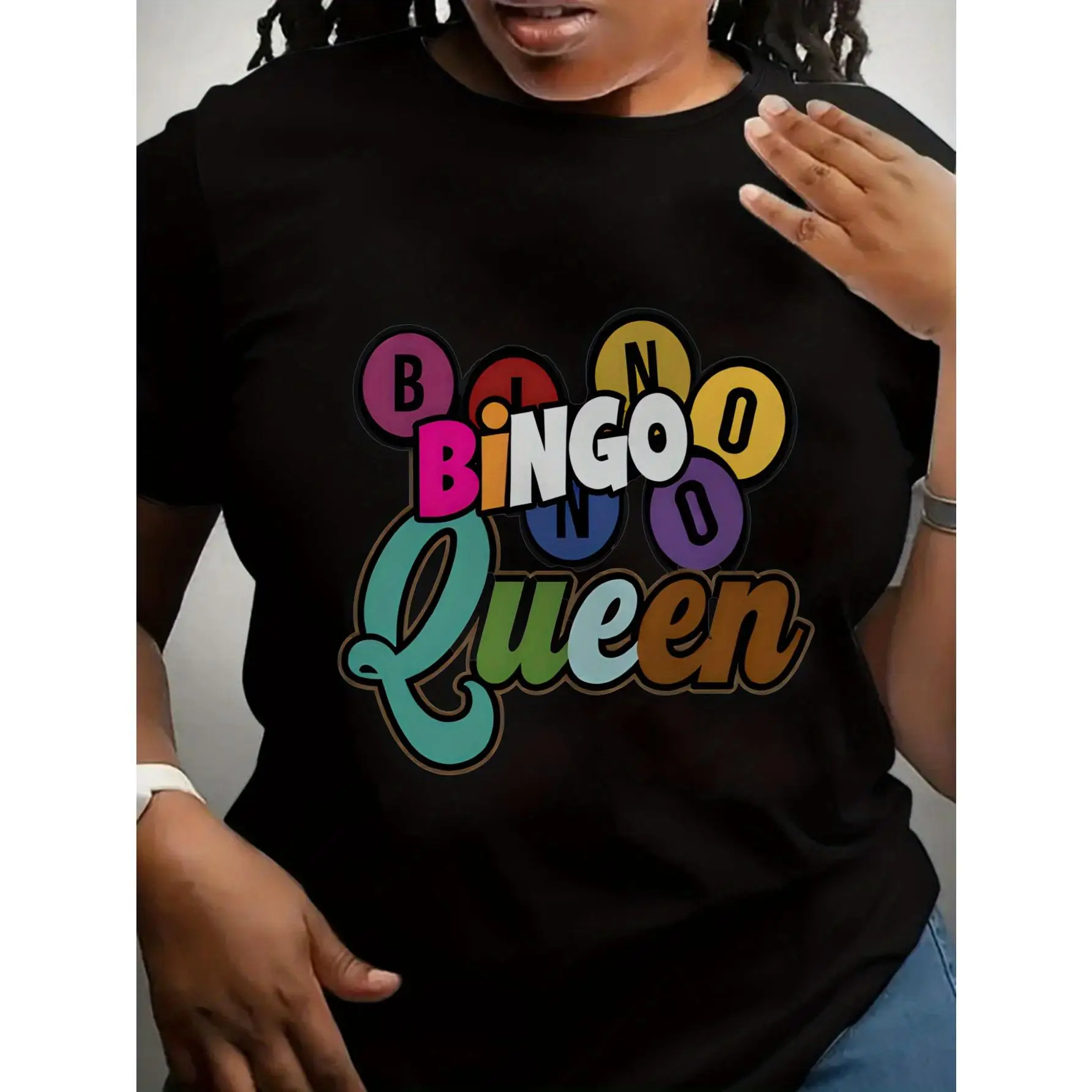 

Women'S Casual Short-Sleeved T-Shirt And Round-Neck Top, Suitable For Daily Wear. Bingo Queen Graphic Design.