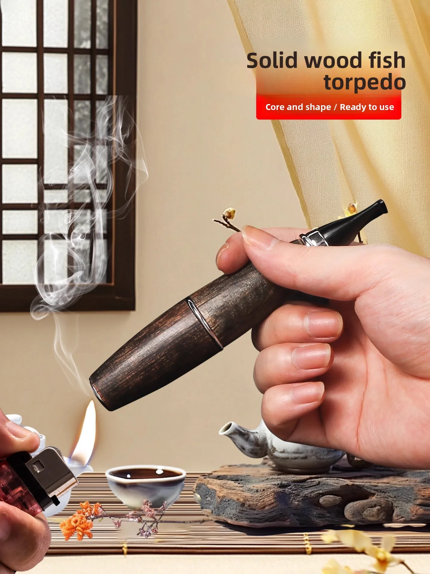 

Винтажная деревянная трубка для сигар в стиле рыболовной лодки, портативная, разборная, премиум-качества, с подставкой для пепельницы